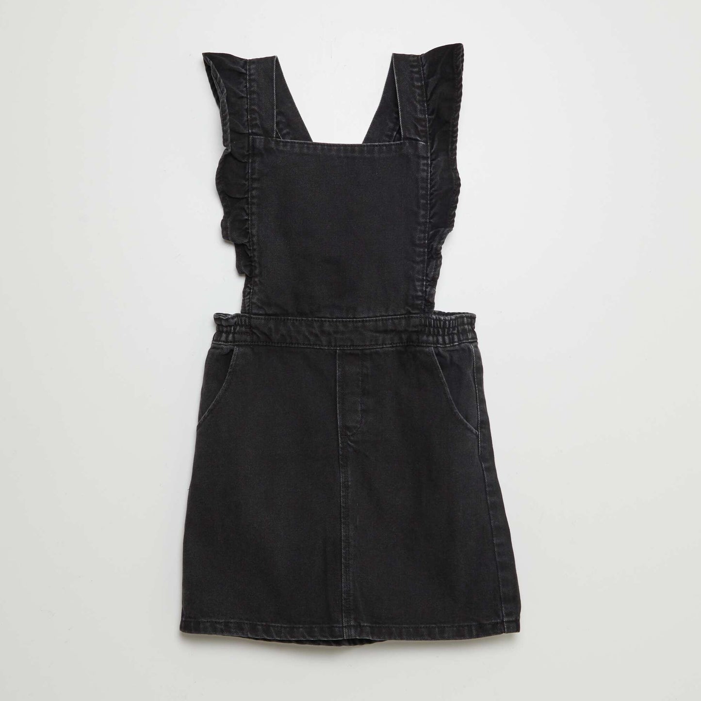 Denim dungaree dress with ruffles GREY