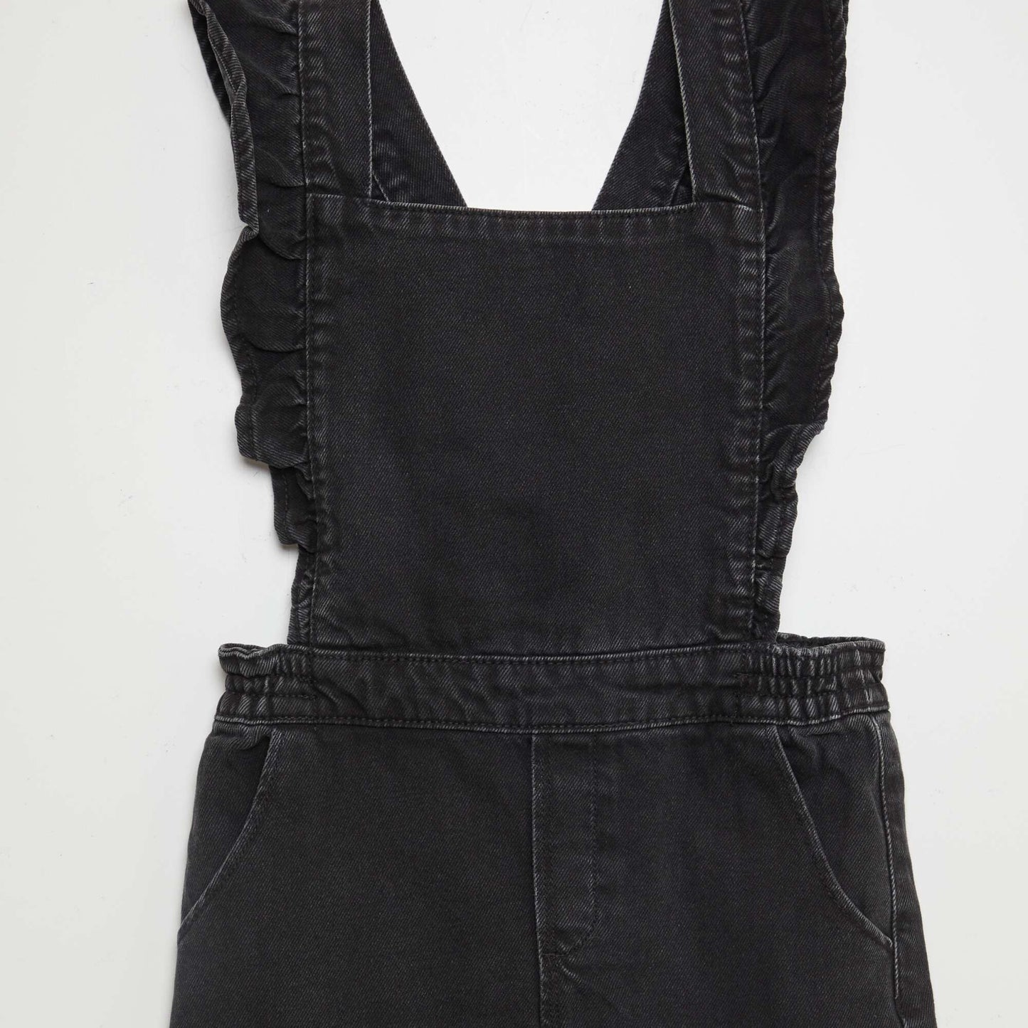 Denim dungaree dress with ruffles GREY