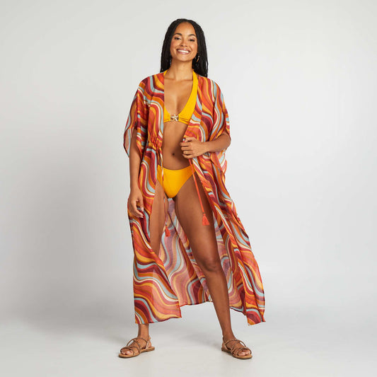 Long printed open beach dress ORANGE