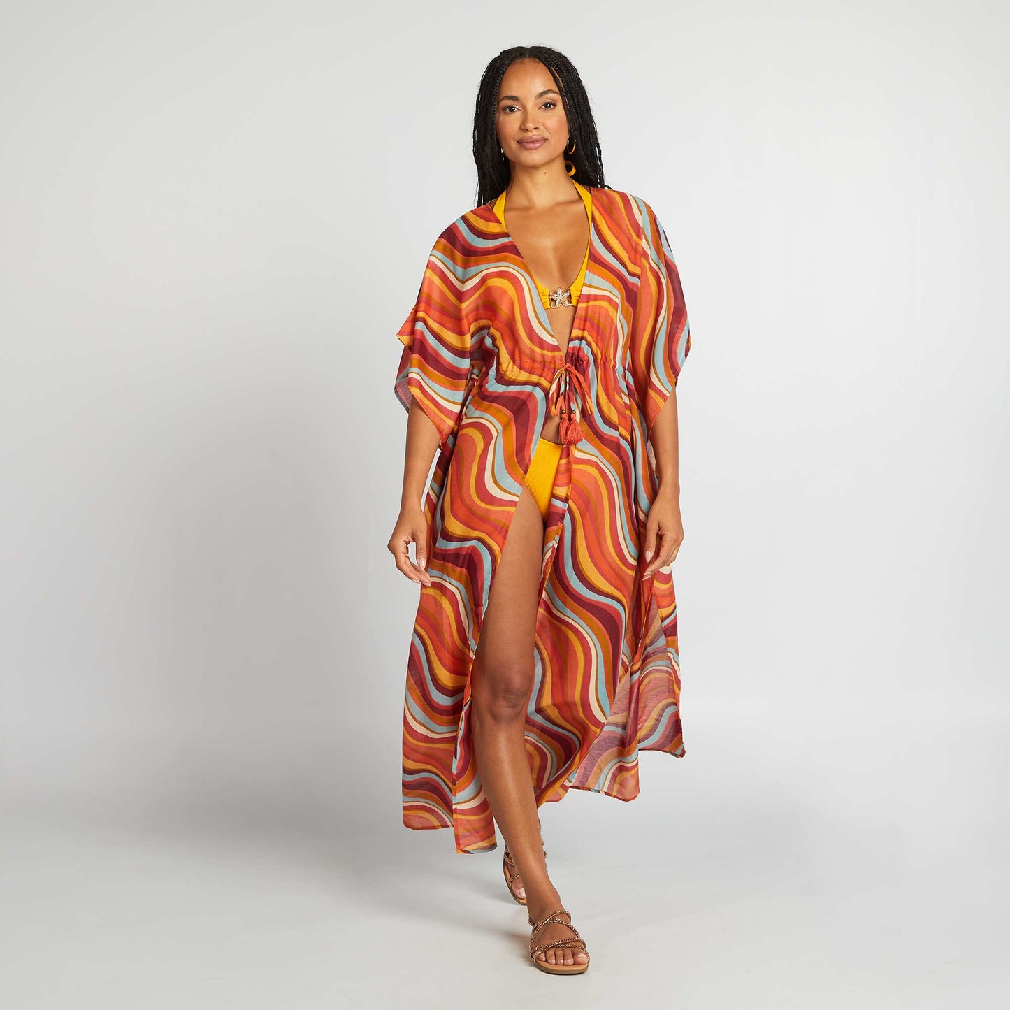 Long printed open beach dress ORANGE