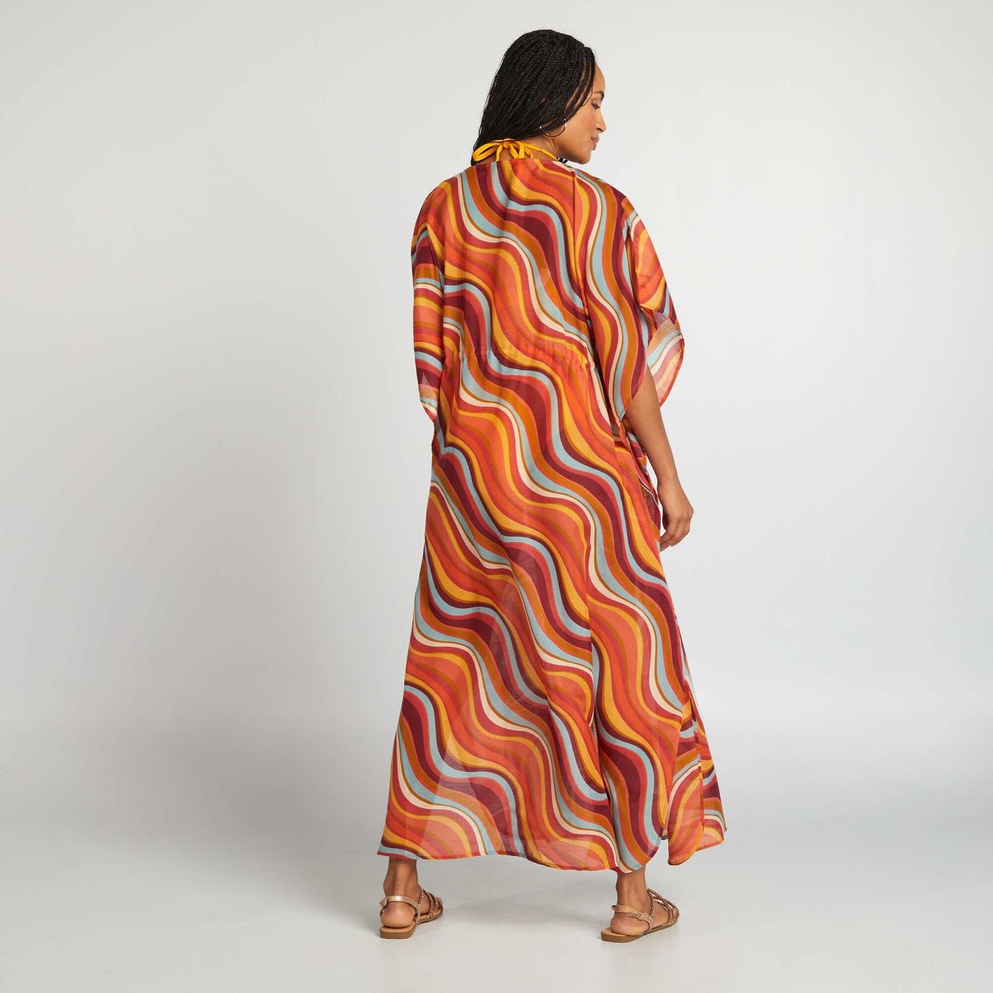 Long printed open beach dress ORANGE