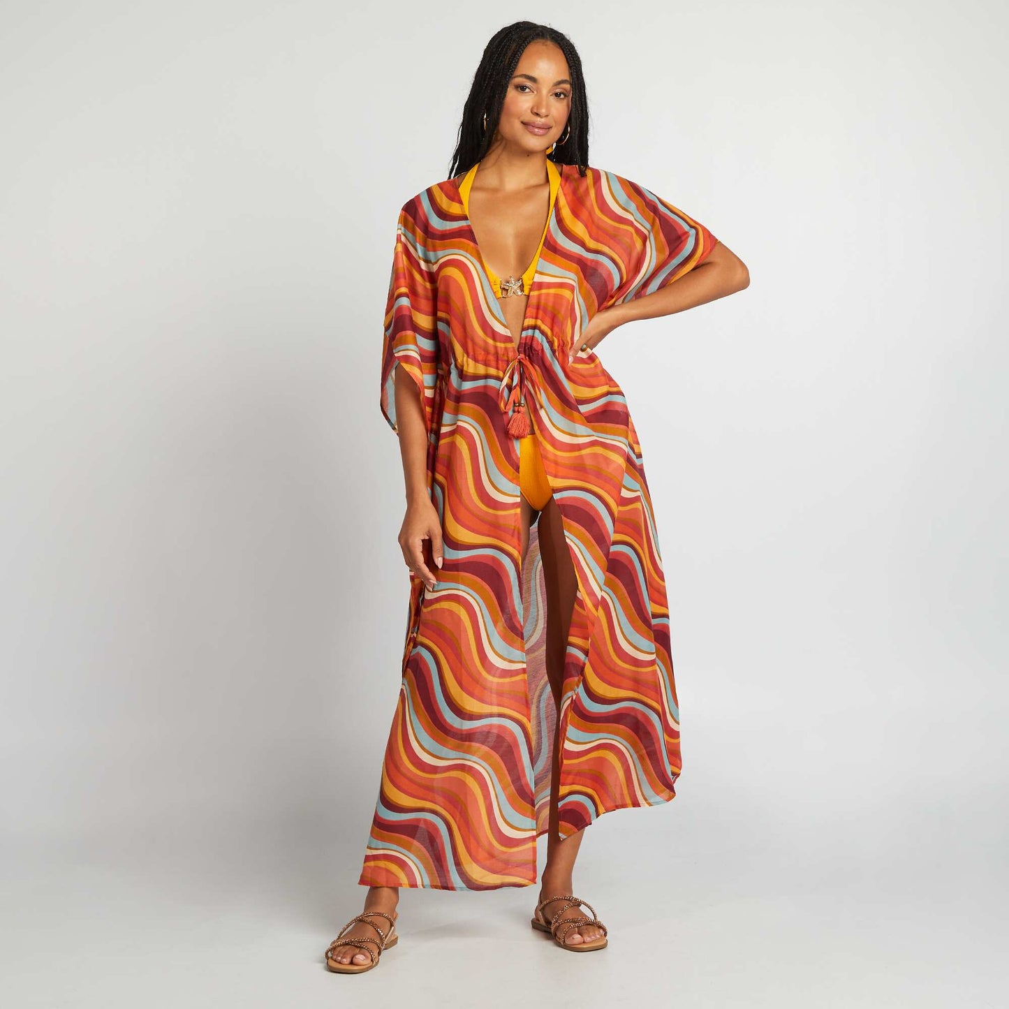 Long printed open beach dress ORANGE
