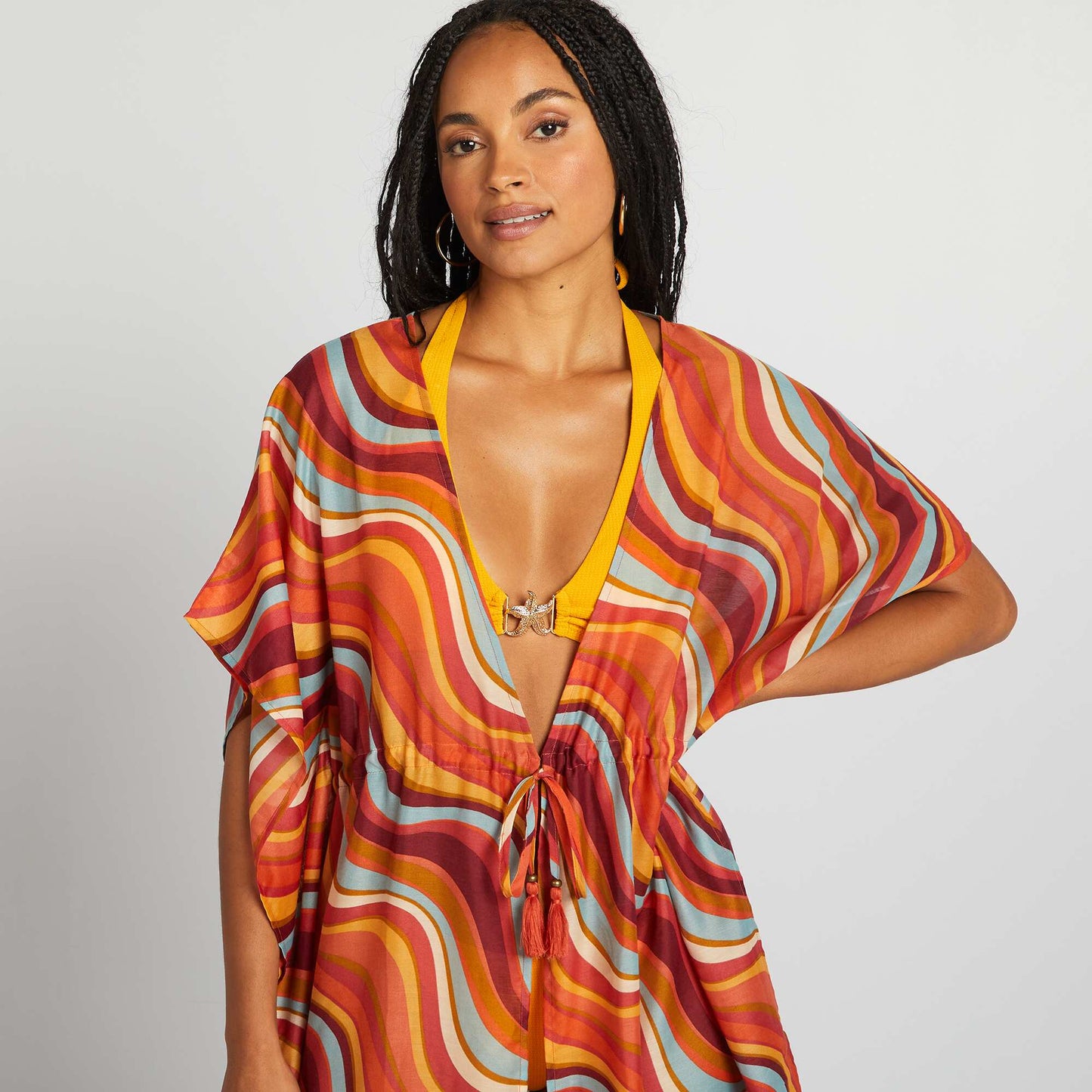 Long printed open beach dress ORANGE