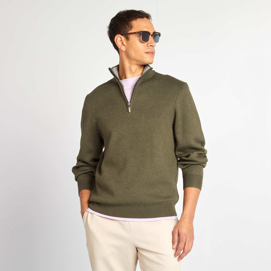 Knit jumper with high zipped neck GREEN