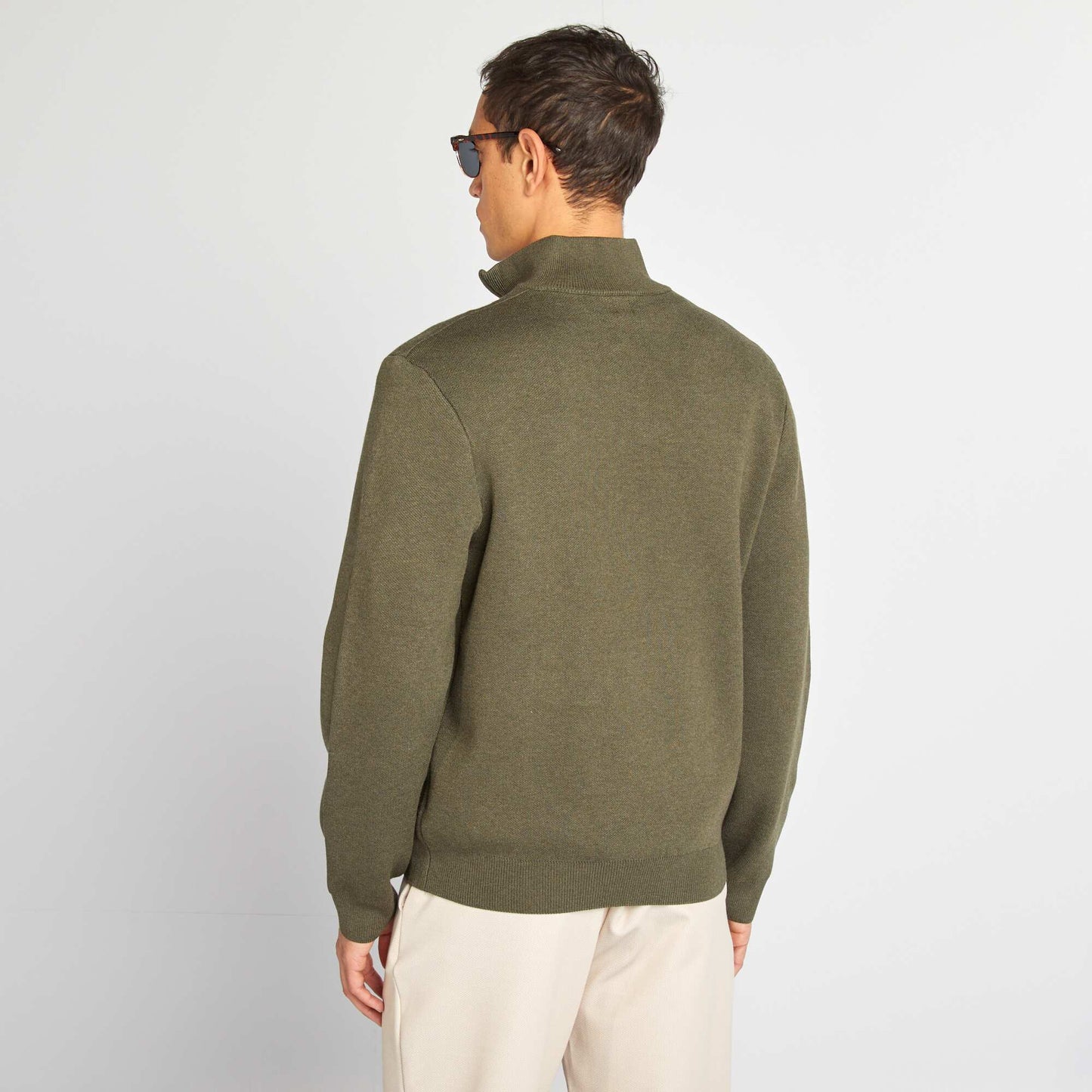 Knit jumper with high zipped neck GREEN