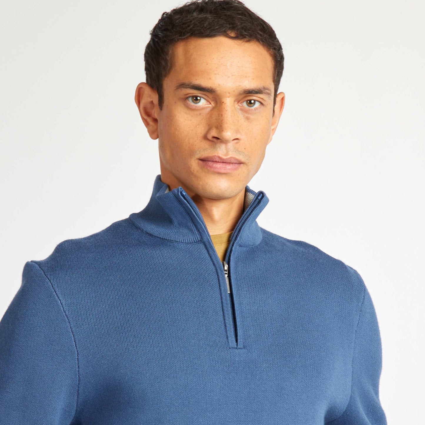 Knit jumper with high zipped neck BLUE