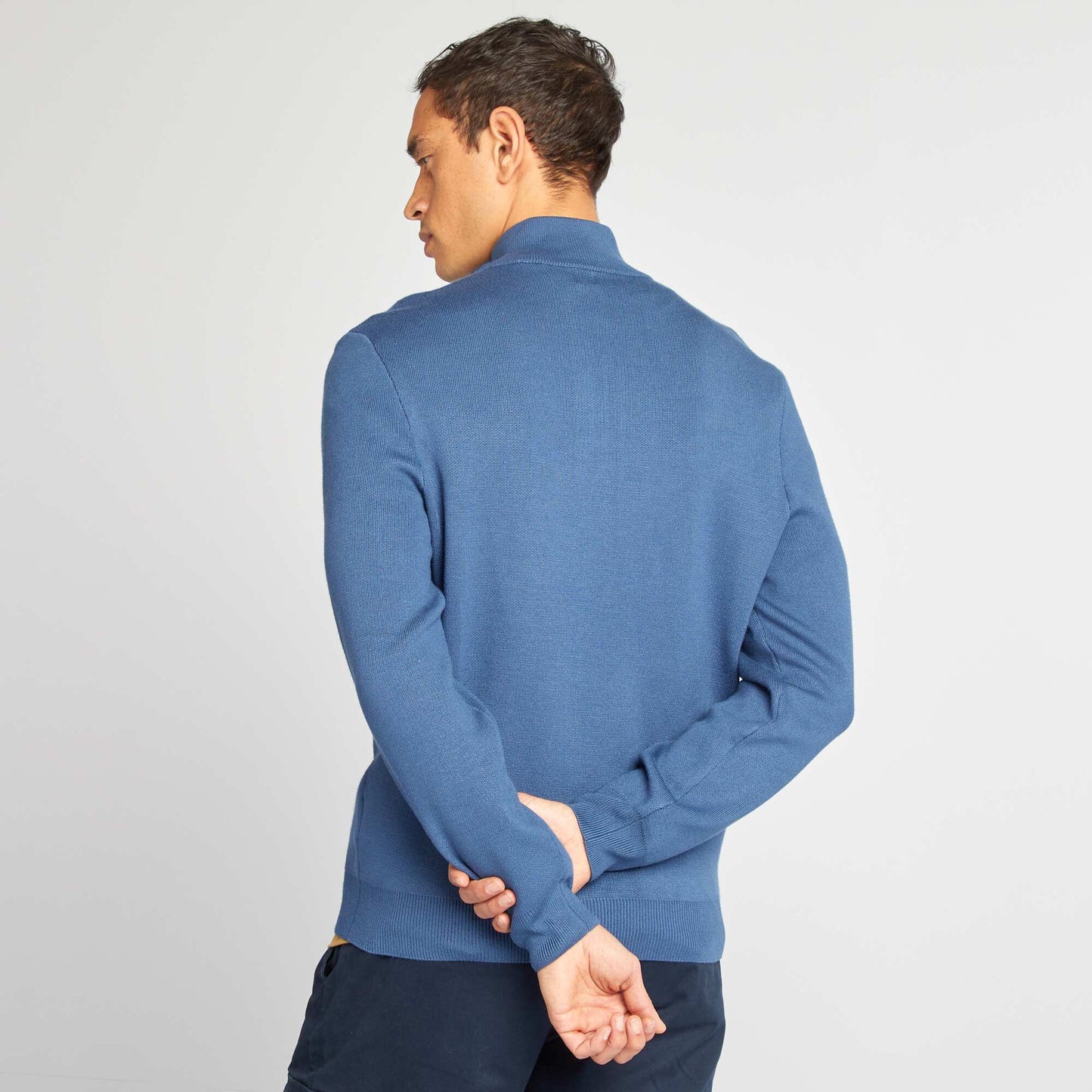 Knit jumper with high zipped neck BLUE