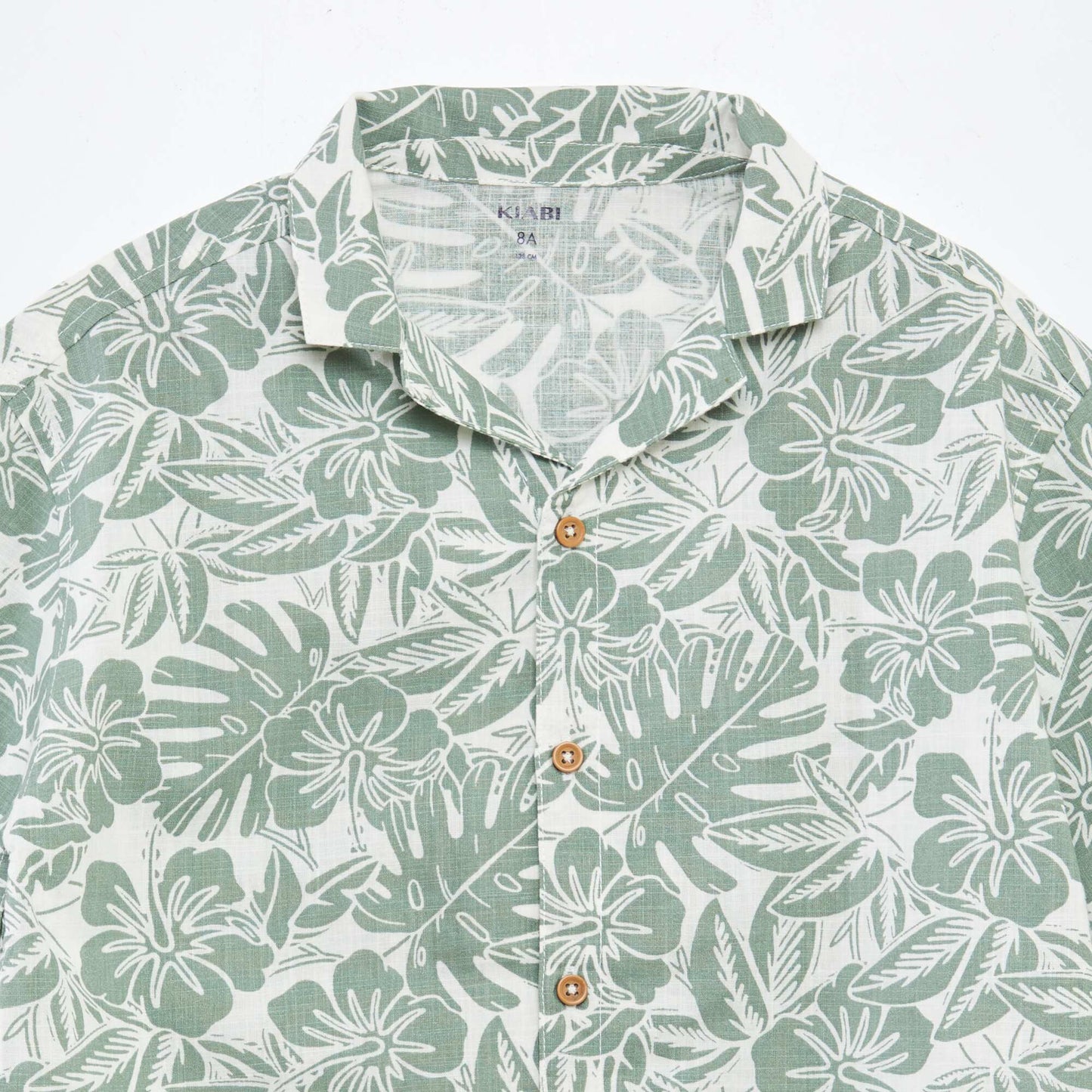 Short-sleeved printed shirt with pyjama collar KHAKI