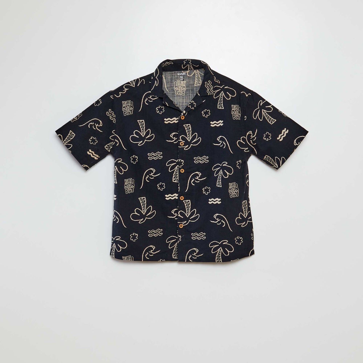 Short-sleeved printed shirt with pyjama collar BLACK