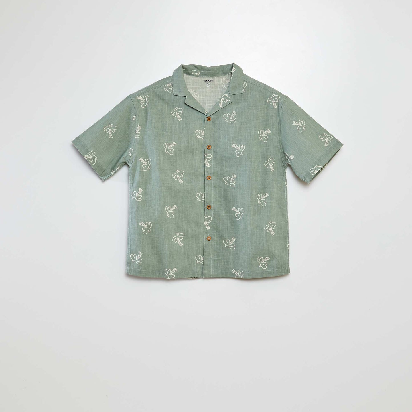 Short-sleeved printed shirt with pyjama collar KHAKI
