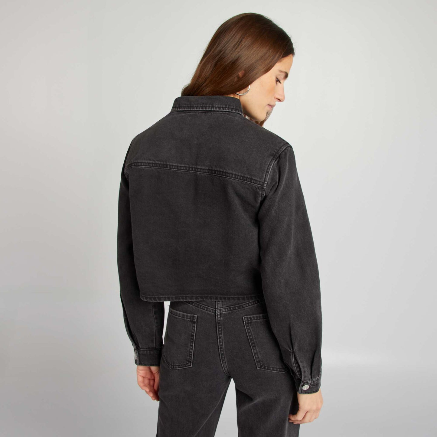 Denim overshirt with metallic details GREY