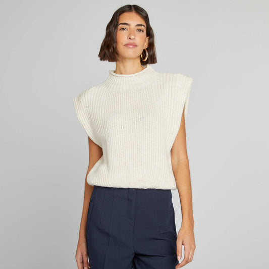 Sleeveless sweater with shoulder pads BEIGE