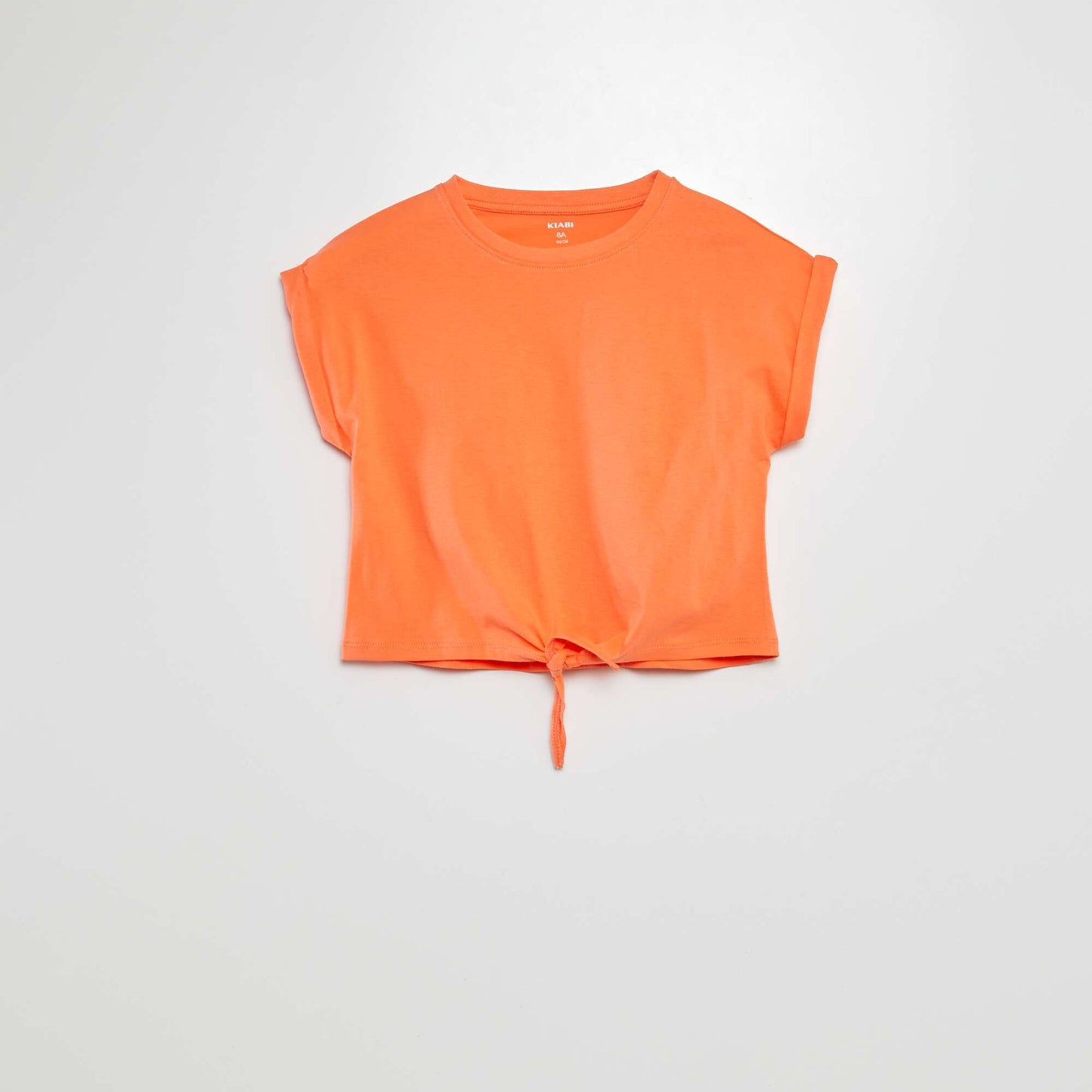 Short-sleeved T-shirt with tie fastenings at the hem ORANGE