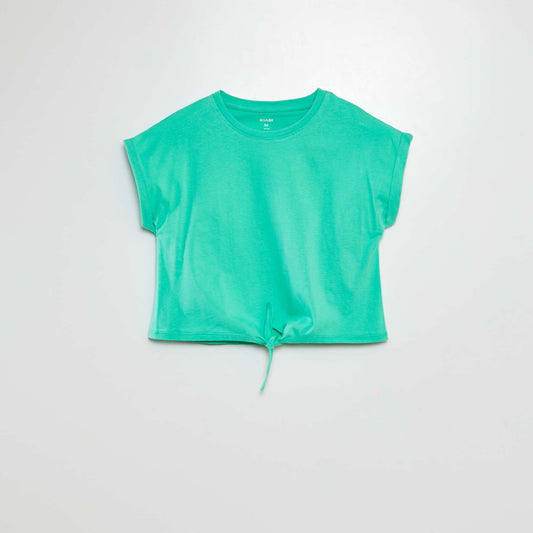 Short-sleeved T-shirt with tie fastenings at the hem GREEN