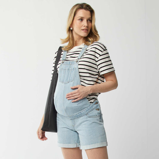 Short denim maternity dungarees BLUE