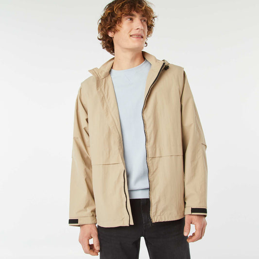 Showerproof windcheater with detachable sleeves BEIGE