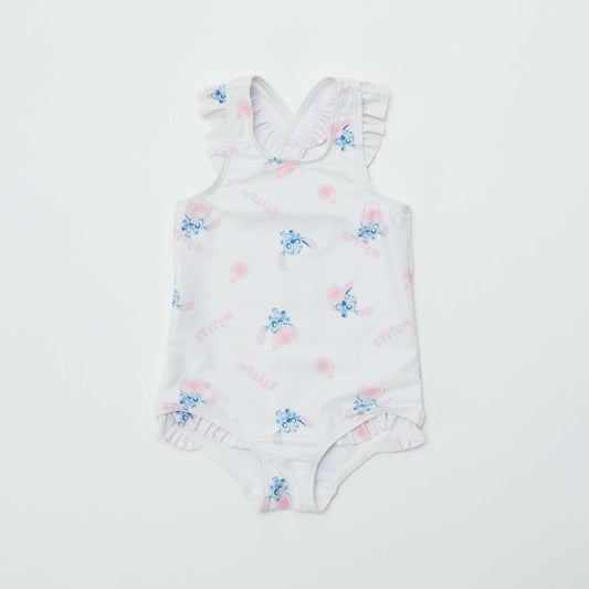 Ruffled 'Disney' 'Stitch' swimsuit - One-piece WHITE