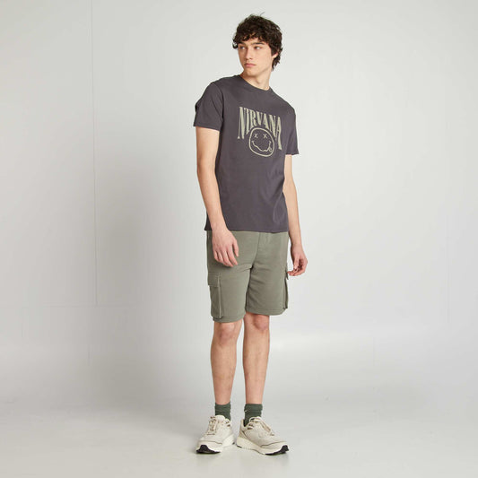 Lightweight sweatshirt fabric multi-pocket shorts GREEN
