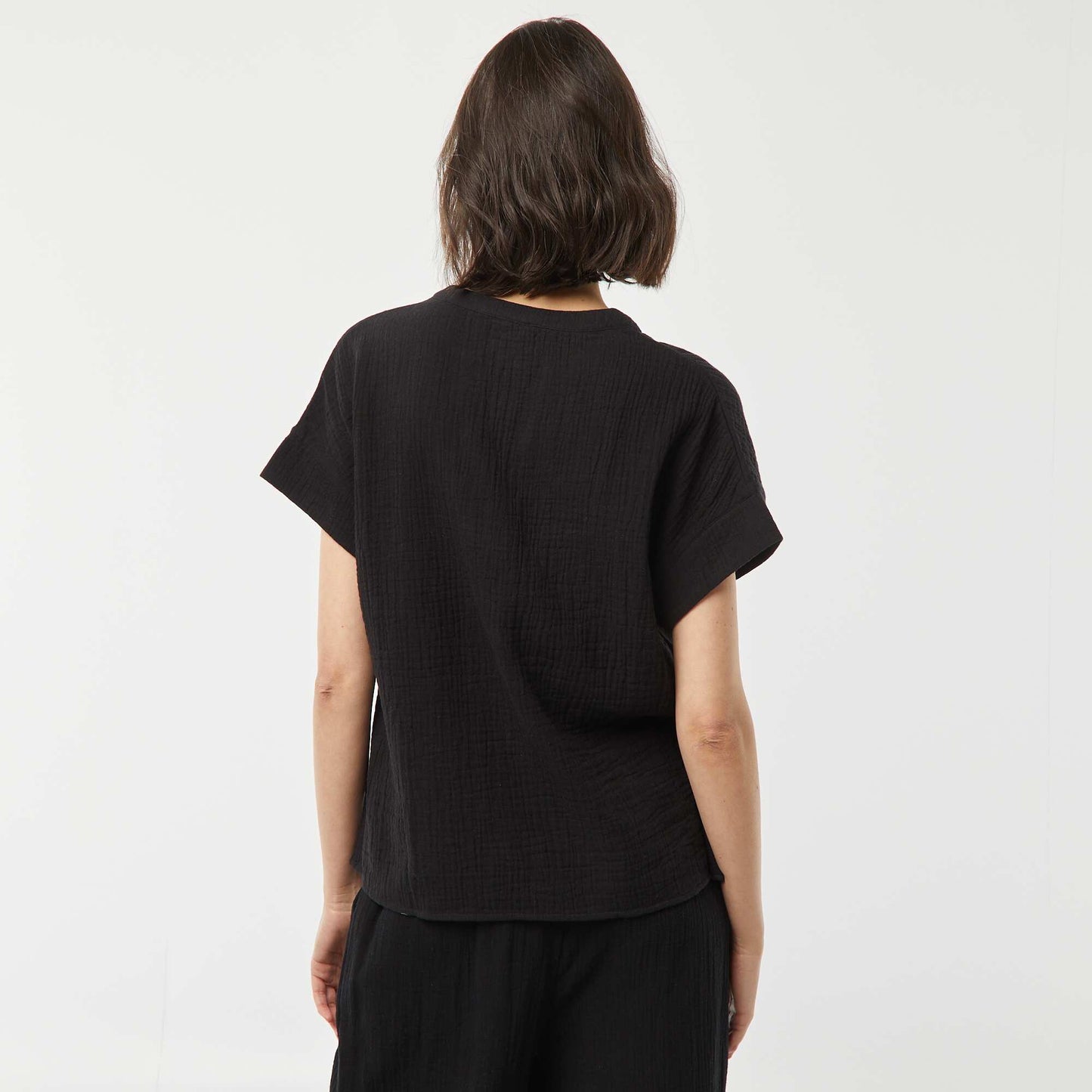 Embroidered cotton gauze blouse BLACK