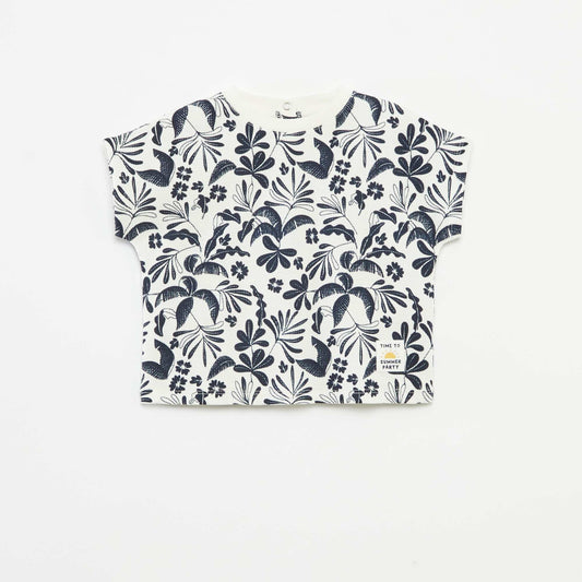 Printed waffle-knit T-shirt WHITE