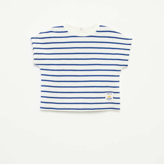 Printed waffle-knit T-shirt WHITE
