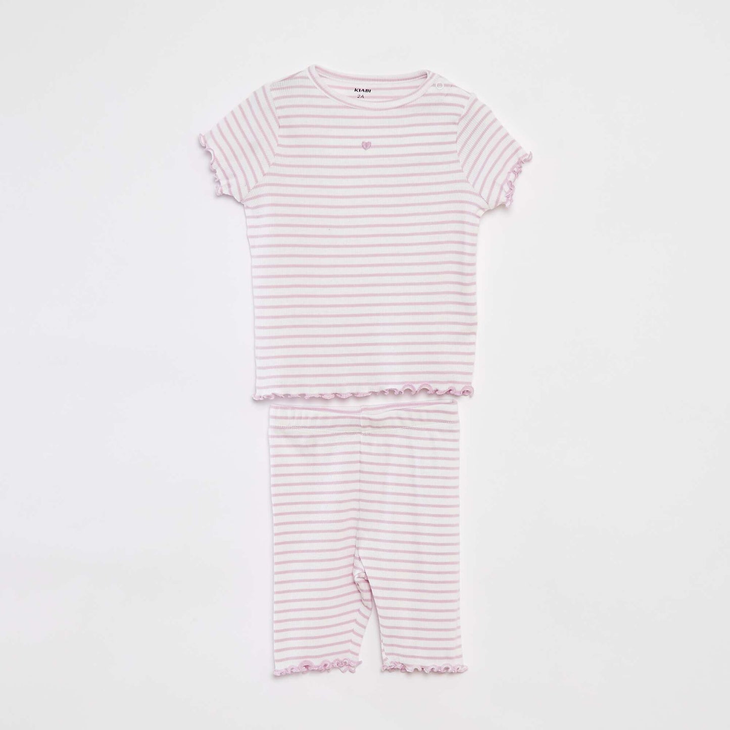 Short ribbed pyjamas with scalloped edges PURPLE
