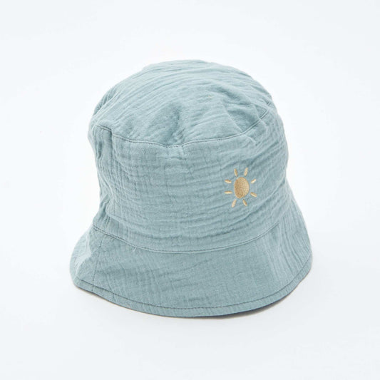 Cotton gauze bucket hat with embroidered sun BLUE