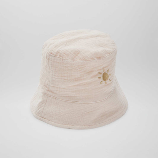 Cotton gauze bucket hat with embroidered sun PINK