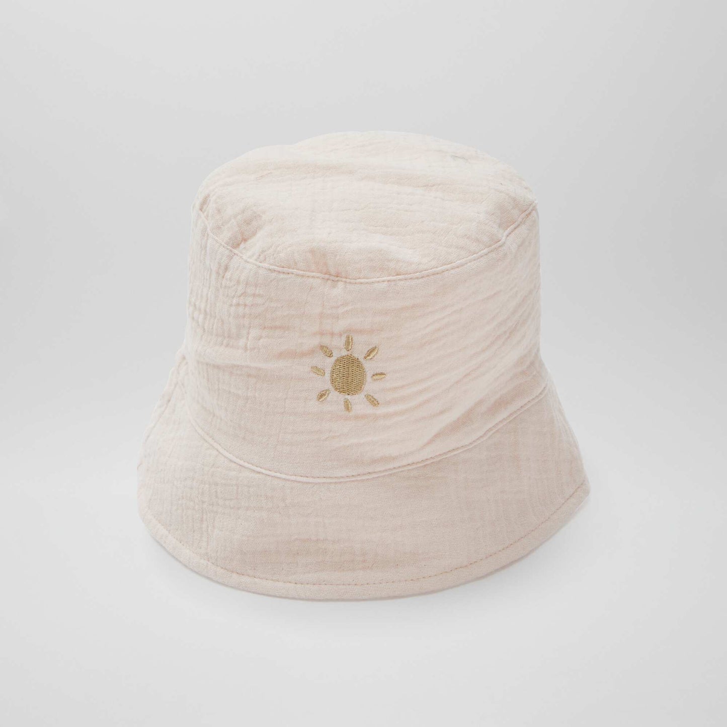 Cotton gauze bucket hat with embroidered sun PINK