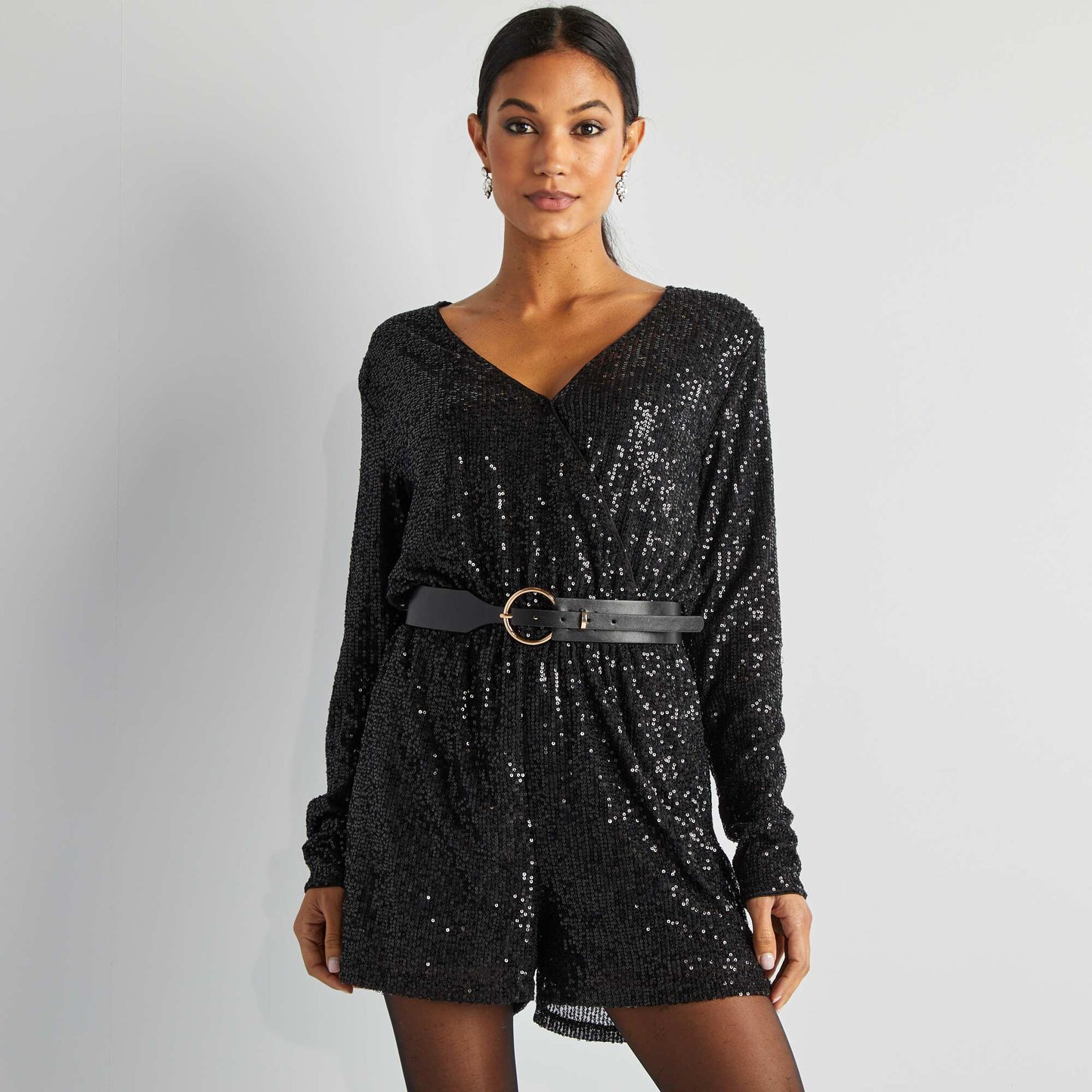 Sequined party playsuit black