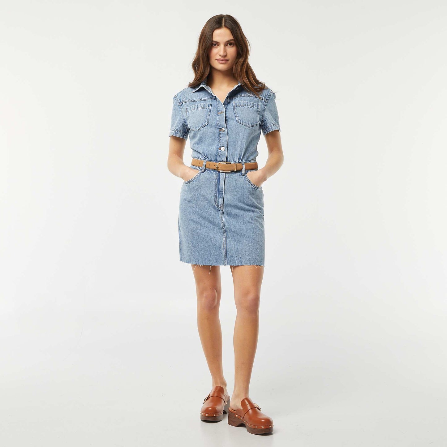 Denim dress with button fastening BLUE