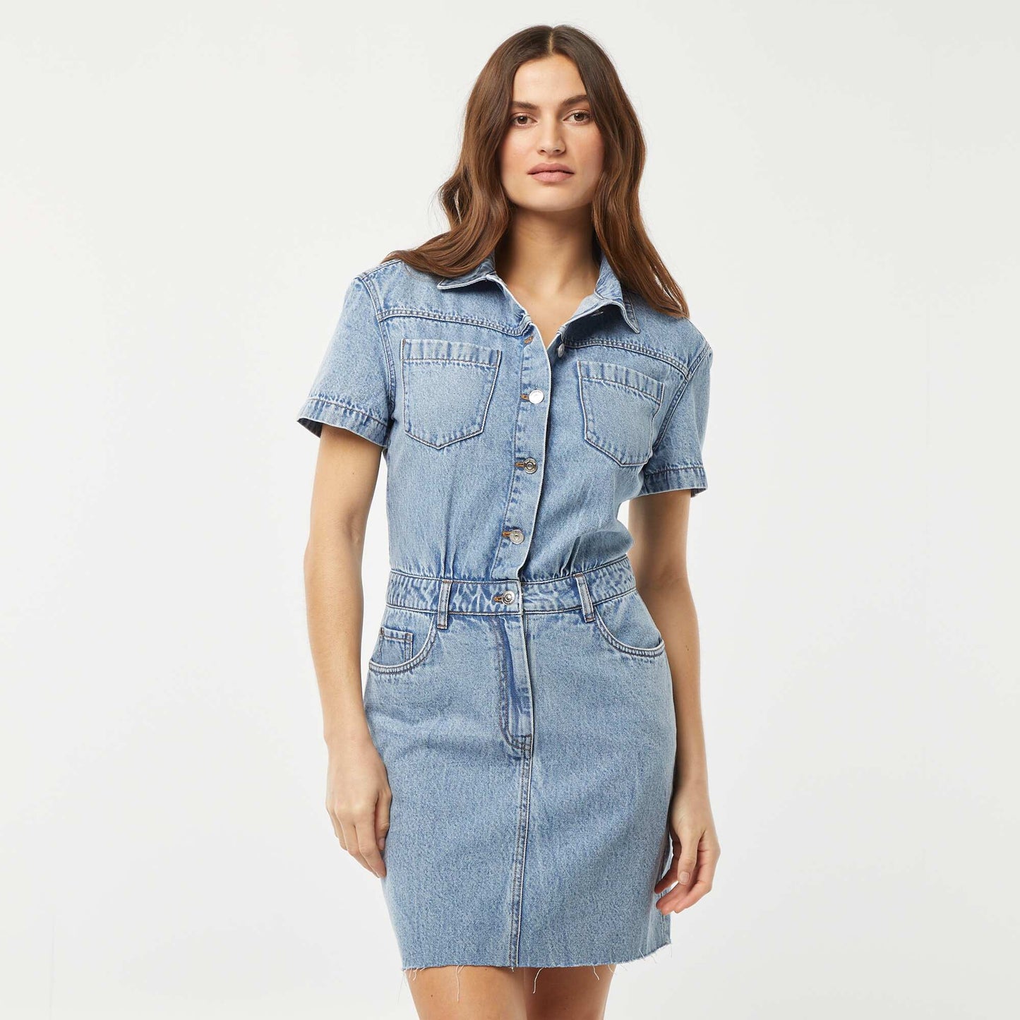 Denim dress with button fastening BLUE