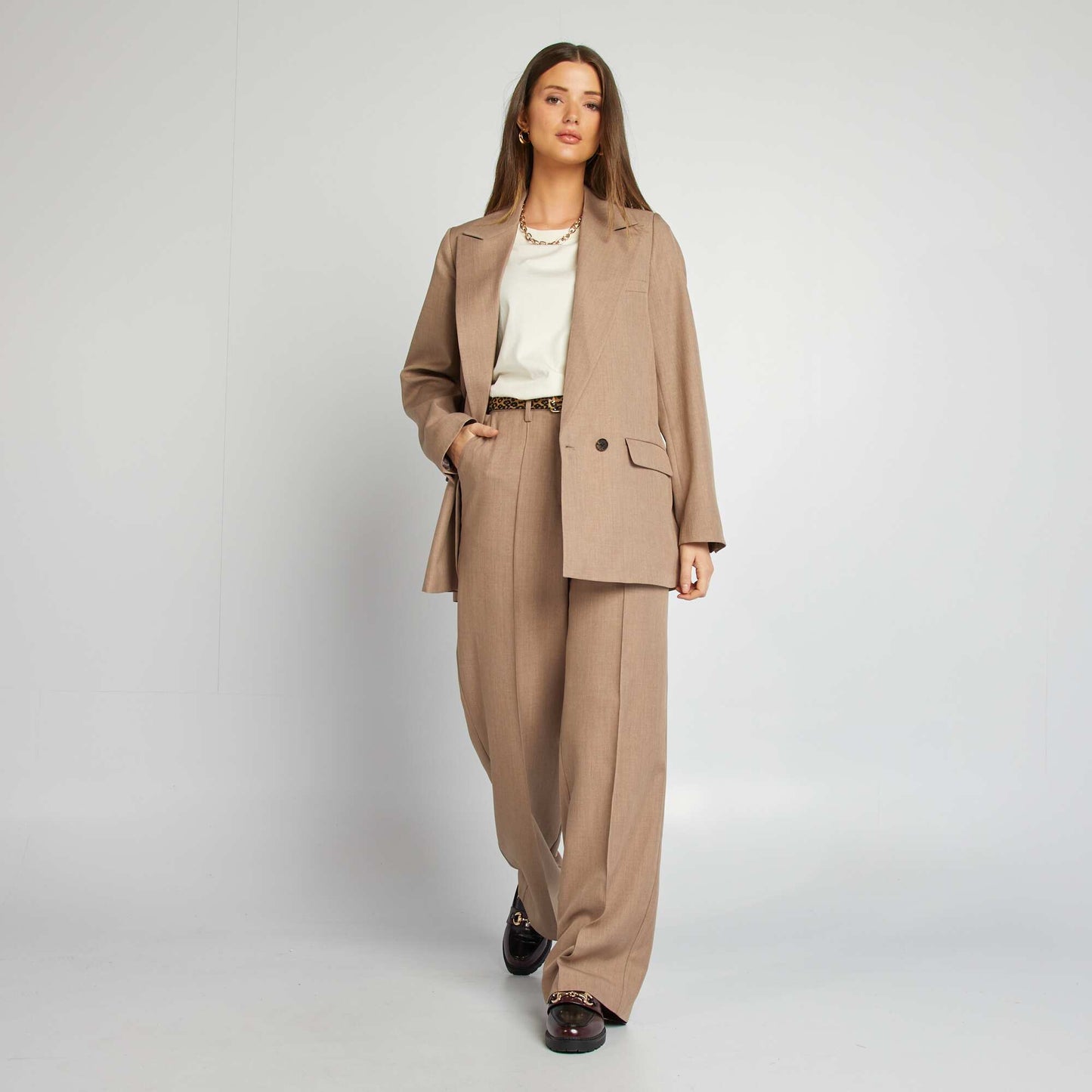 Wide-leg trousers with darts BEIGE