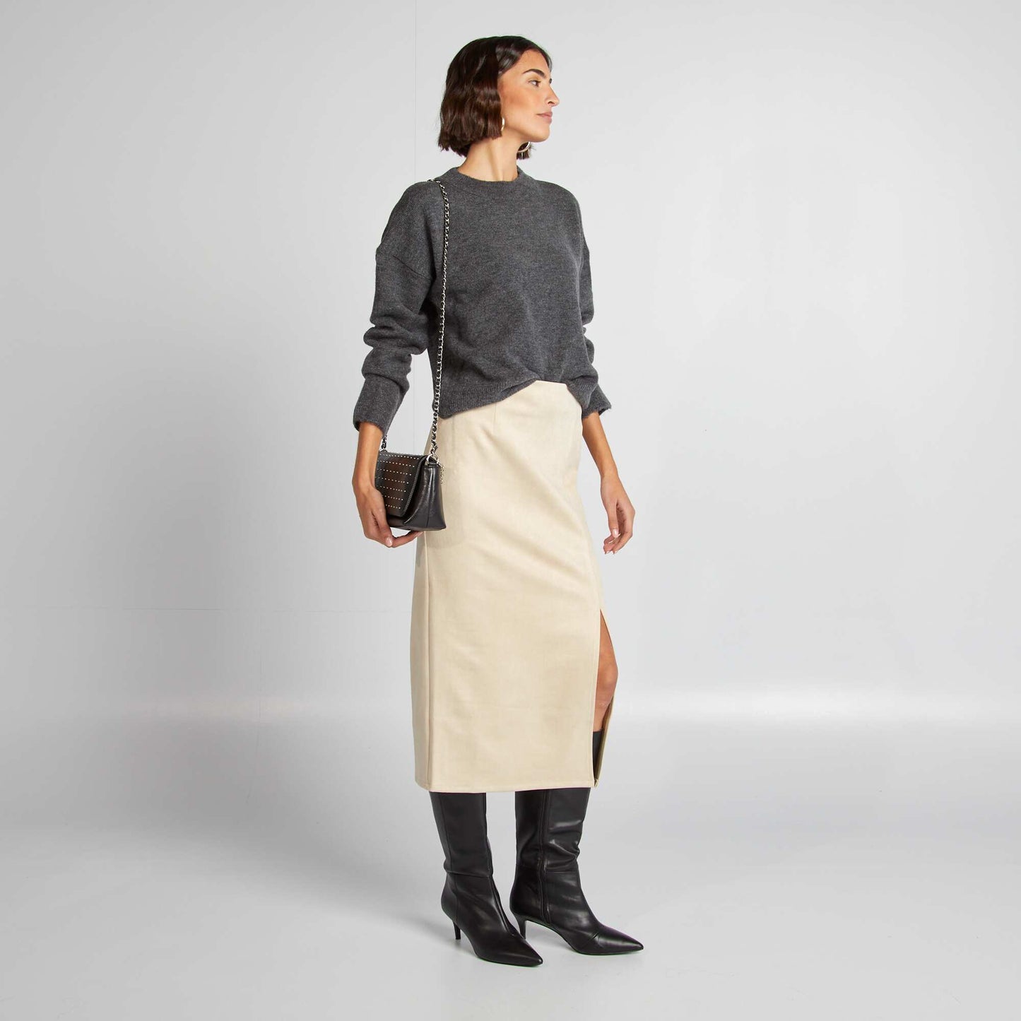 Suedette midi skirt BEIGE