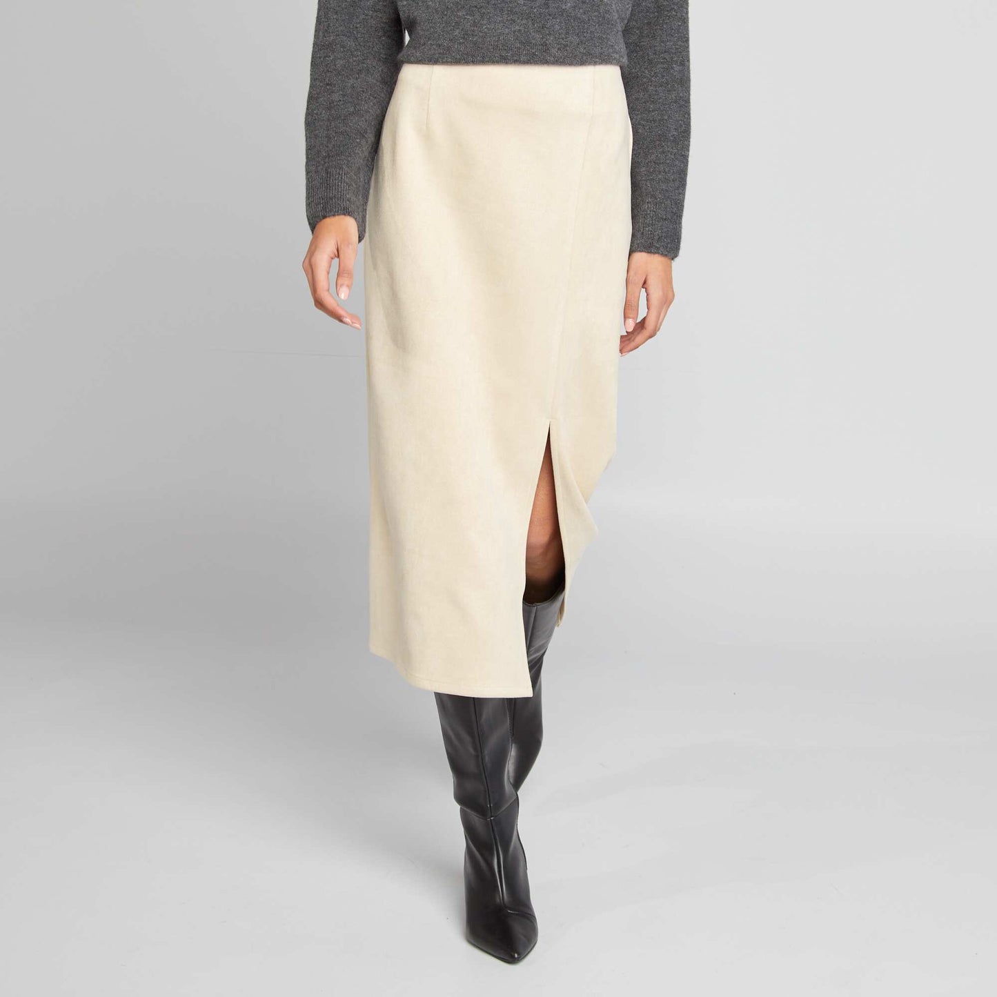 Suedette midi skirt BEIGE