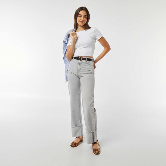 Wide-leg trousers with generous cuffed hems GREY