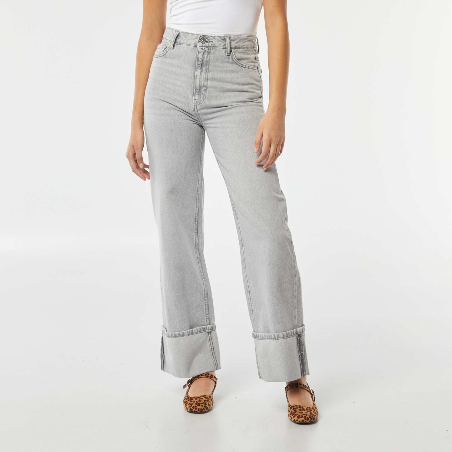 Wide-leg trousers with generous cuffed hems GREY