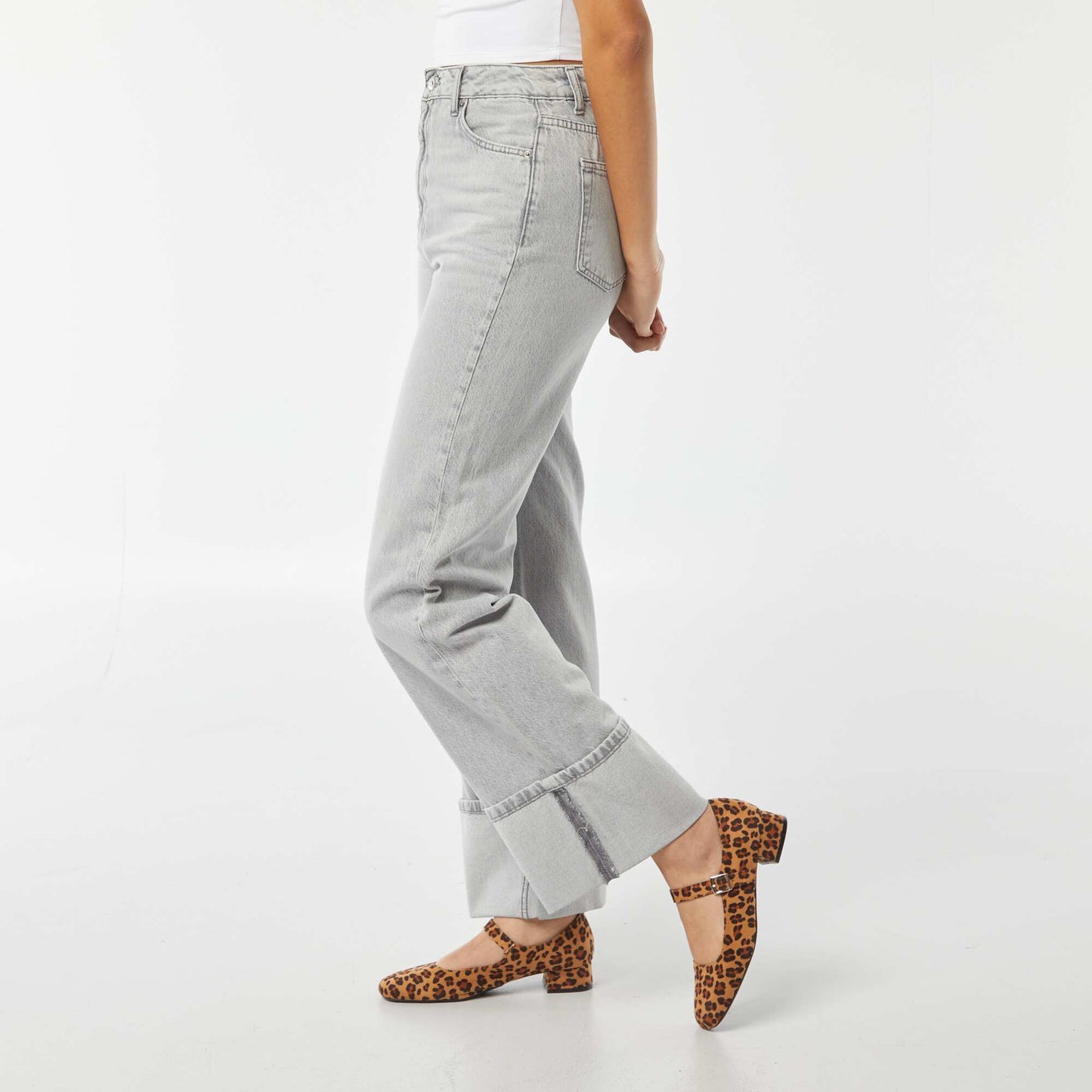 Wide-leg trousers with generous cuffed hems GREY