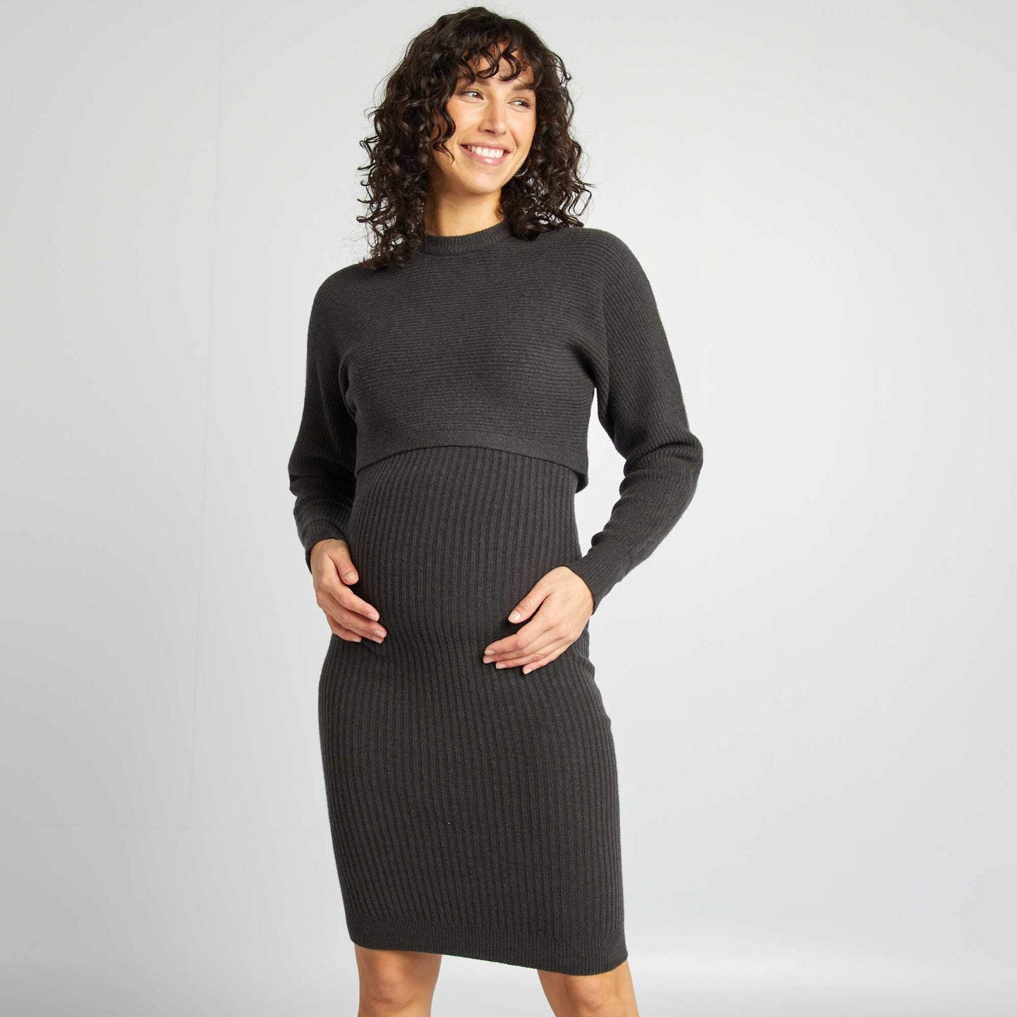 Ribbed maternity dress BLACK