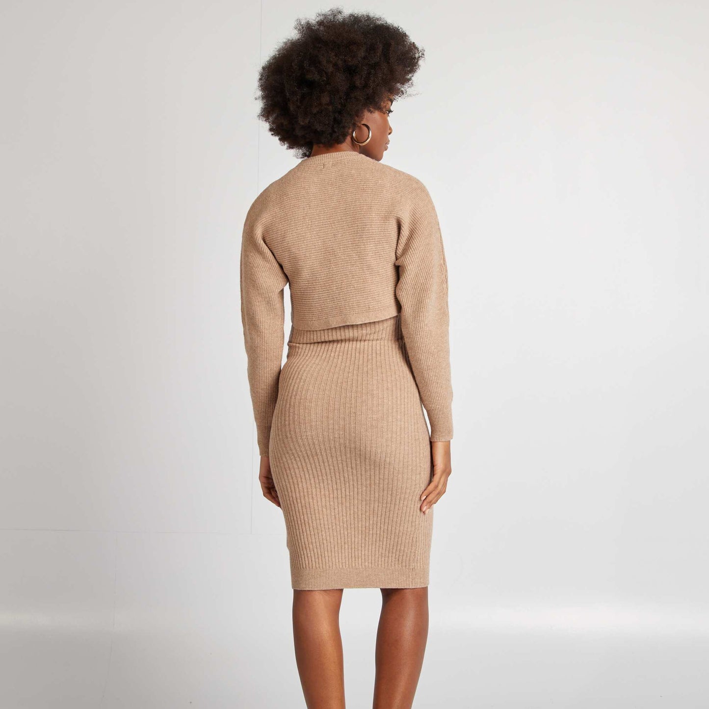 Ribbed maternity dress BEIGE