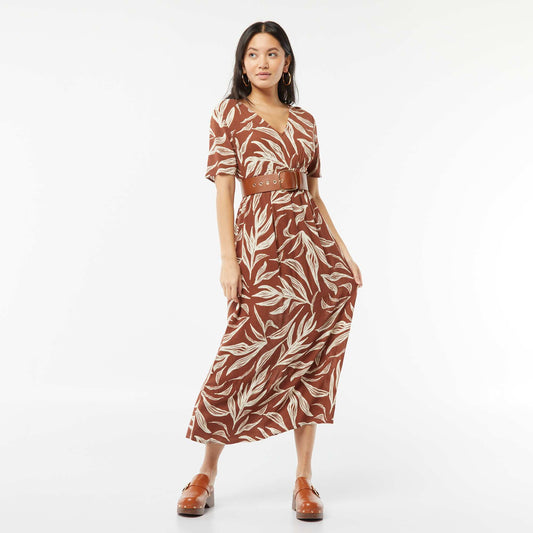 Crêpe knit midi dress BROWN