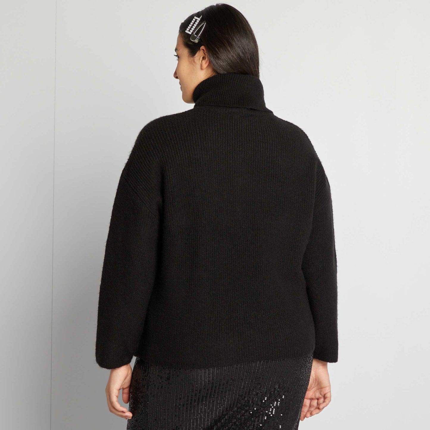 Knitted roll neck jumper with pretty beading black