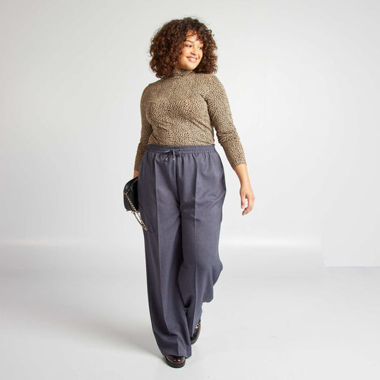 Wide-leg trousers with elasticated waist BLUE