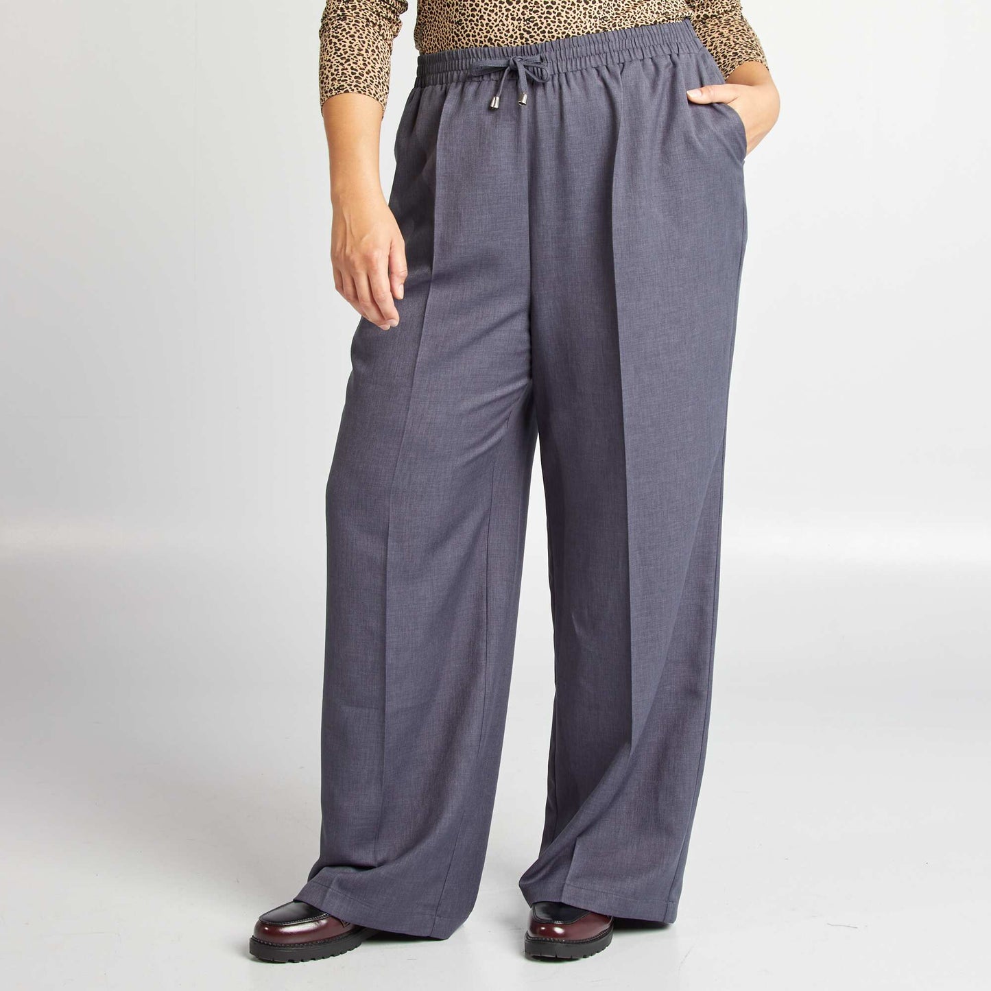 Wide-leg trousers with elasticated waist BLUE