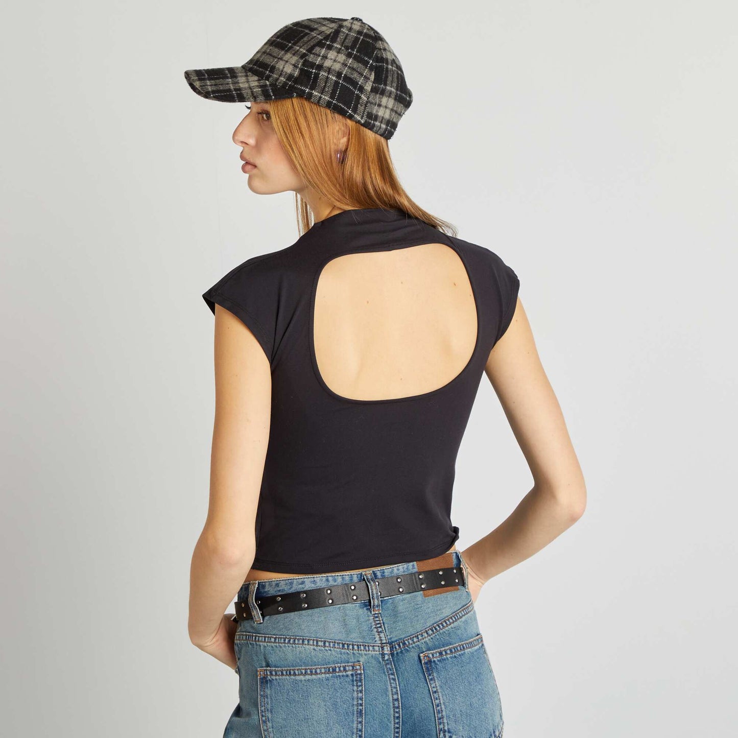 Backless top with high neck. black