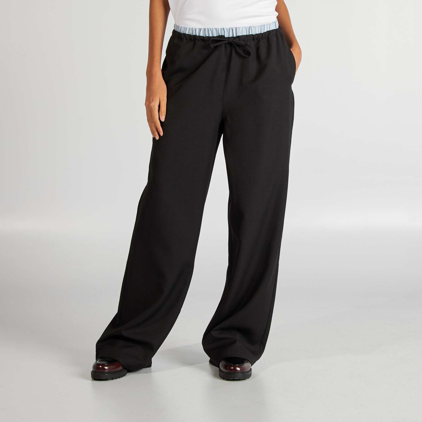 Wide-leg trousers with visible boxer waistband effect black