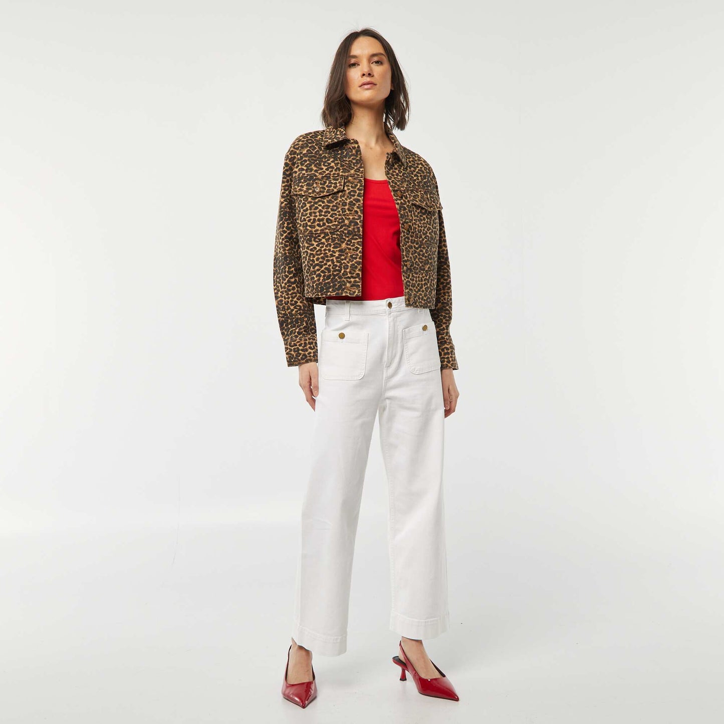 Leopard print denim jacket BEIGE