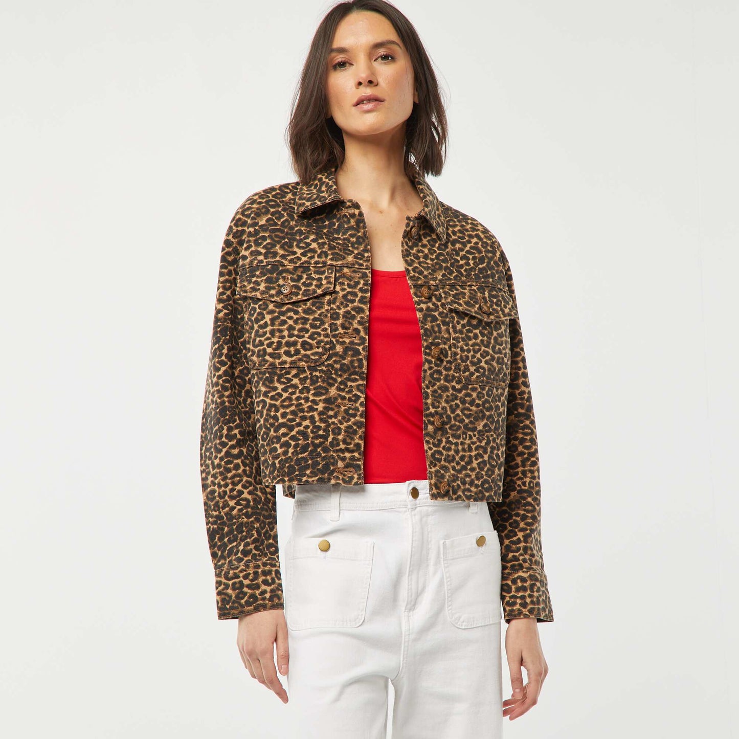 Leopard print denim jacket BEIGE