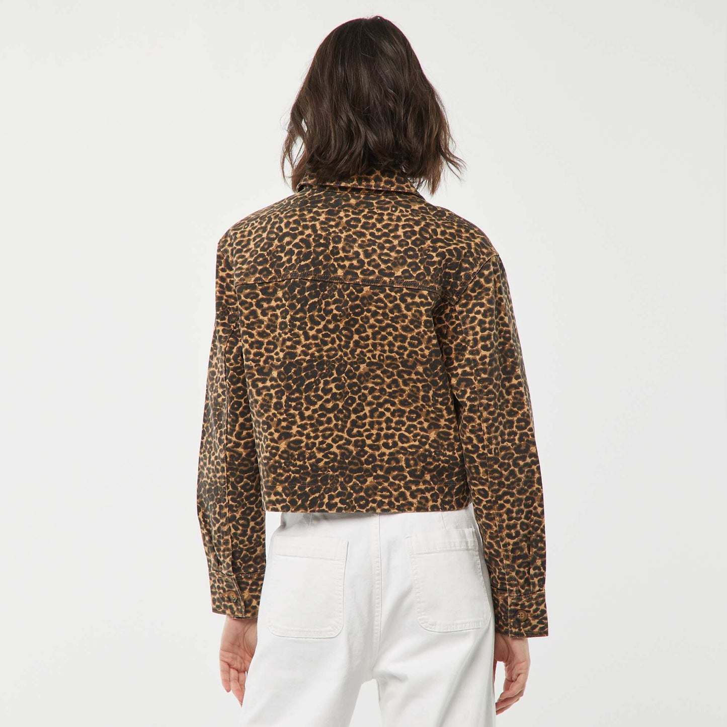 Leopard print denim jacket BEIGE