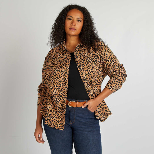 Leopard print shirt with warm lining BROWN